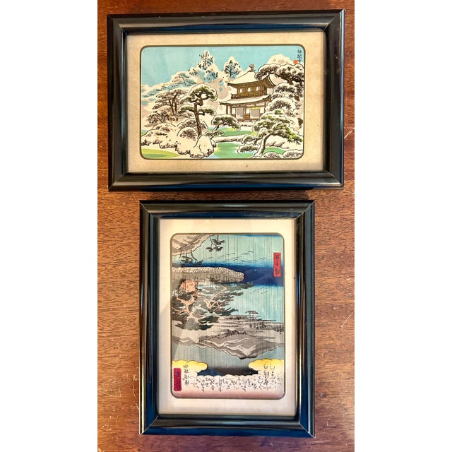 Paper Vintage Japanese Hiroshige-Style Landscape Prints in Black Frames, Pair For Sale - Image 7 of 8