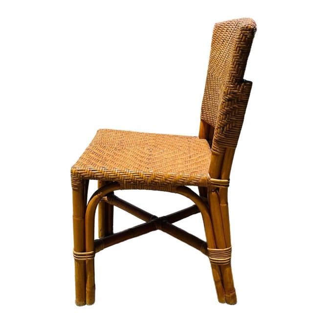 1960s 1970s Bamboo and Woven Rattan Dining Chairs- Set of 4 For Sale - Image 5 of 10