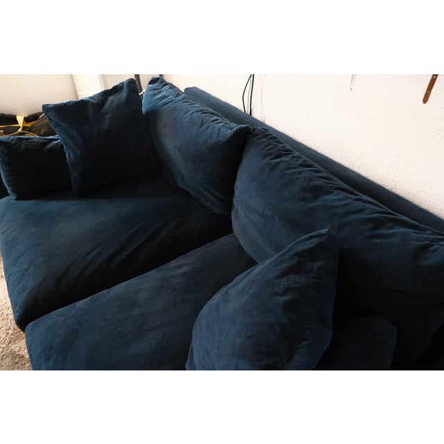 Mid-Century Modern West Elm Harmony Extra Deep Sofa in Ink Blue Performance Velvet For Sale - Image 3 of 4