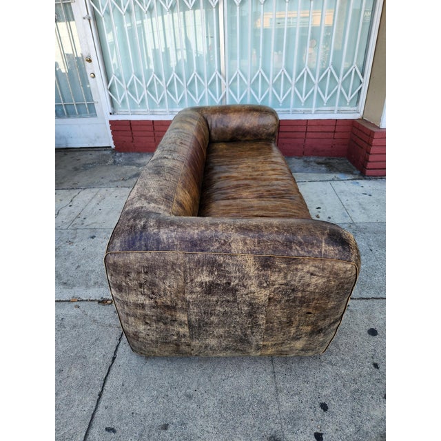 Distressed Vintage Leather Sofa For Sale - Image 4 of 4