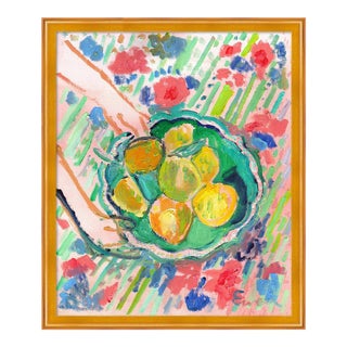 Bowl of Lemons, New Tablecloth No. 2 by Anne-Louise Ewen in Gold Frame, Medium Art Print For Sale