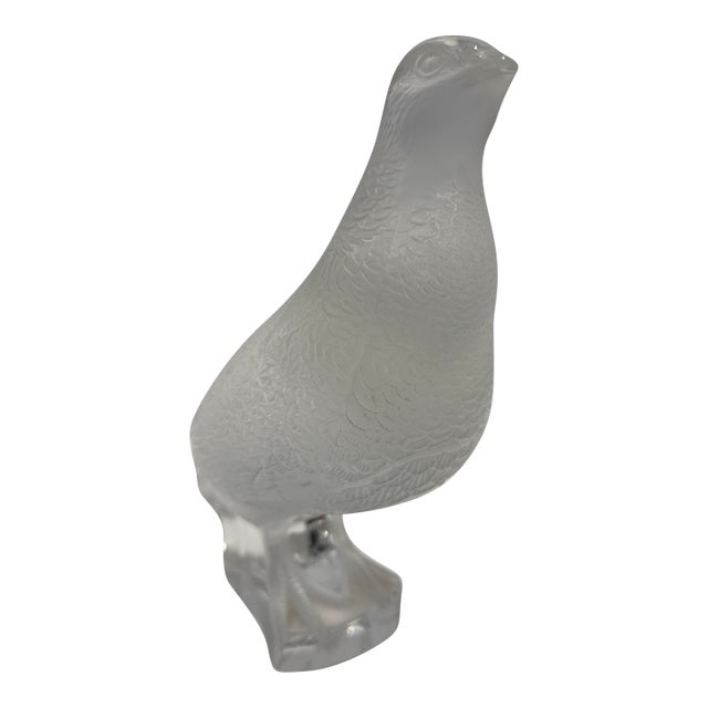 Late 20th Century Lalique France Crystal Quail / Game Bird Sculpture – Frosted Satin Finish For Sale