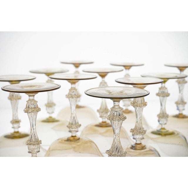 Champagne Glasses in Gold and Smoke from Cenedese, 1950s, Set of 12 For Sale - Image 16 of 18