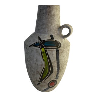 Large Mid-Century Modern West German Ceramic Vase, Abstract With Handle For Sale