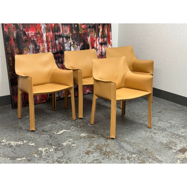Mario Bellini for Cassina Cab 413 Leather Arm Chairs, Set of Four For Sale - Image 11 of 12