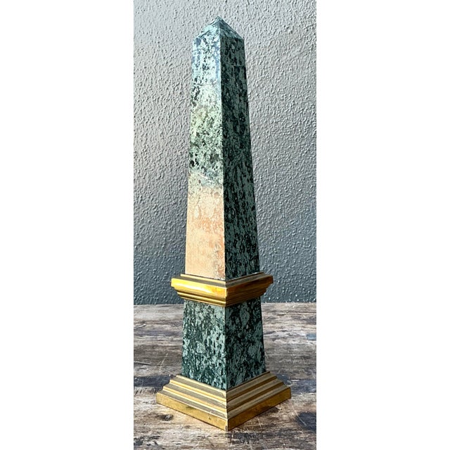 Metal Vintage Neoclassical Green Marble Obelisk For Sale - Image 7 of 12