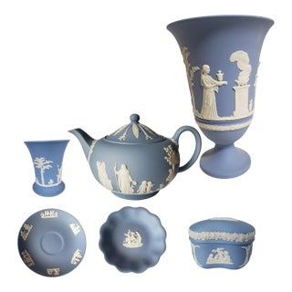 Vintage Wedgwood Blue Jasperware Collection - 6 Piece Set For Sale
