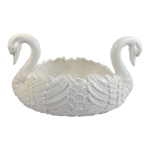 20th Century Italian White Ceramic Double Swan Centerpiece Planter
