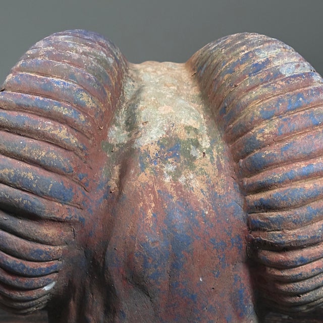 Vintage Monumental Modernist Raku Fired Ceramic Ram’s Head For Sale - Image 9 of 12