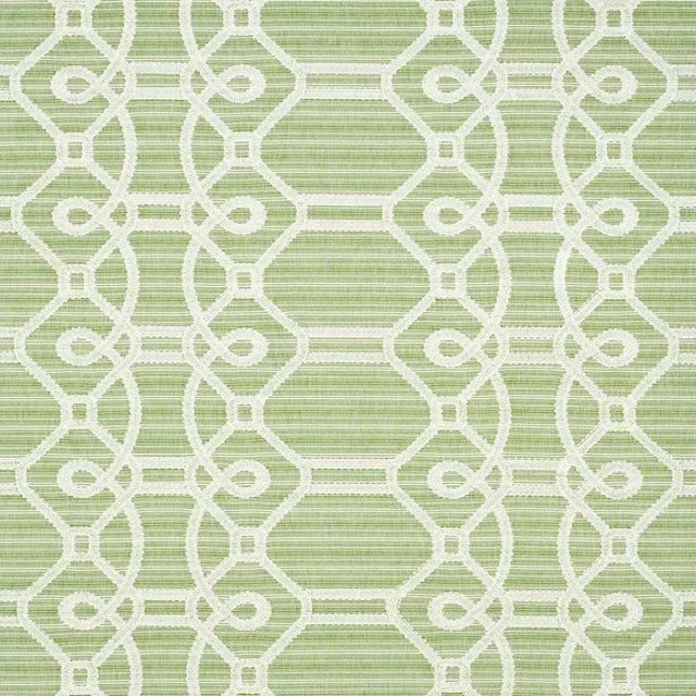 Sample - Schumacher Ziz Embroidery Fabric in Green For Sale