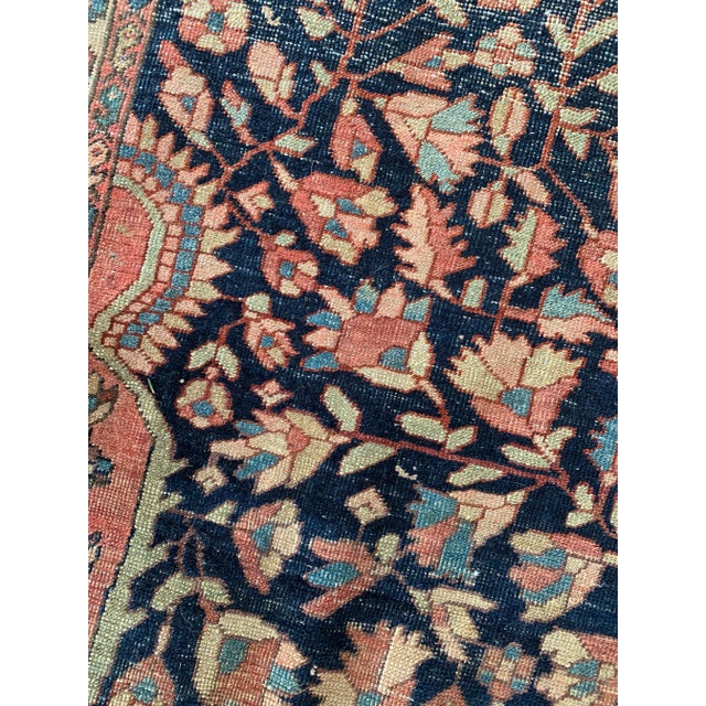 Majestic Navy & Pink Antique Persian Ferehan Sarouk - 9′10″ × 12′11″ For Sale - Image 10 of 13