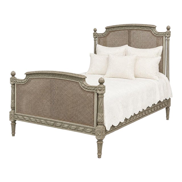 19th Century French Louis XVI Painted Cane Bed by Hopilliart & Leroy of Paris For Sale