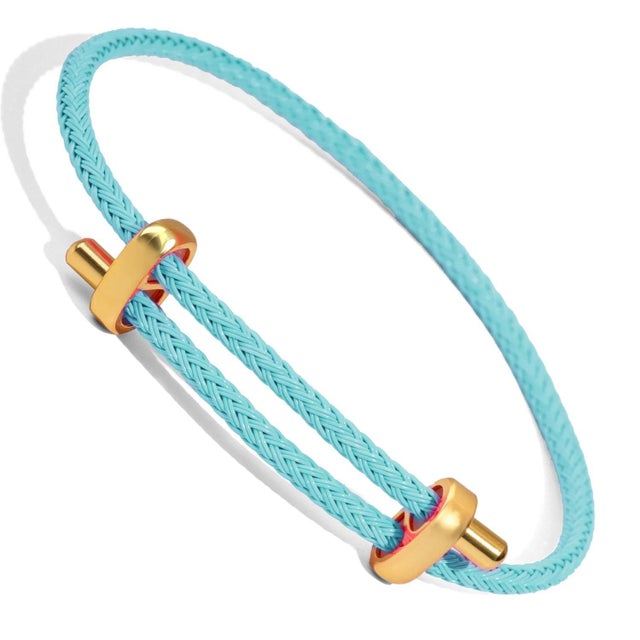 Modern Turquoise Glow Adjustable Gold Rope Bracelet For Sale - Image 3 of 9
