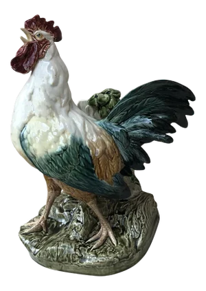 C.1890 Majolica Rooster Vase Choisy Le Roi by Carrier Belleuse