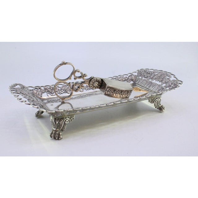Silver Tray and Scissors with Chiseled Grate, Set of 2 For Sale - Image 4 of 8