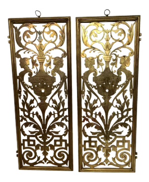 Vintage Pierced and Etched Brass Panels -A Pair