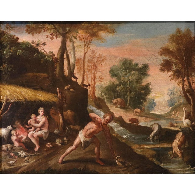 Maarten De Vos, Adam and Eve after the Fall / The Sacrifices of Cain and Abel, 17th Century, Oil Painting on Canvas, Framed, Set of 2 For Sale - Image 11 of 15
