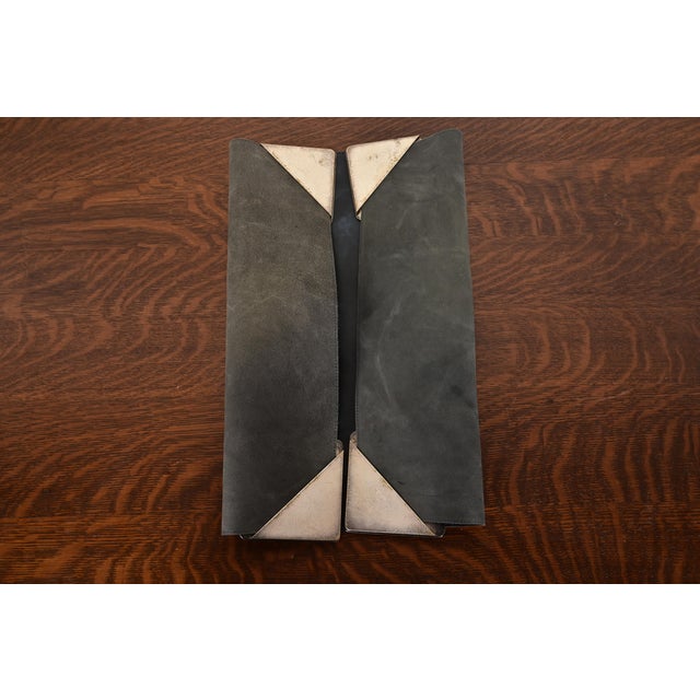 Tiffany Studios New York Silvered Bronze and Abalone Blotter Corners With Leather Desk Blotter For Sale - Image 9 of 13