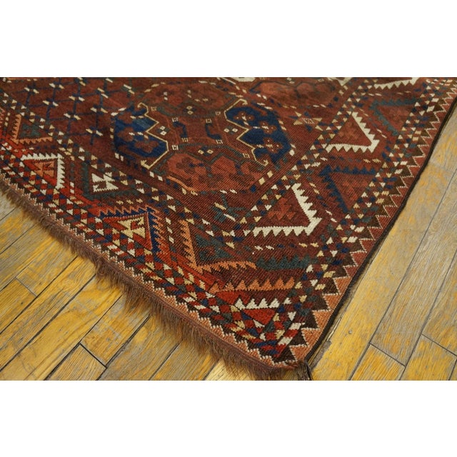 Mid 19th Century 1860s Deep Brick Red Octagonal Gul Antique Wool Ersari-Beshir Rug 6'6"x8' Carpet For Sale - Image 5 of 5