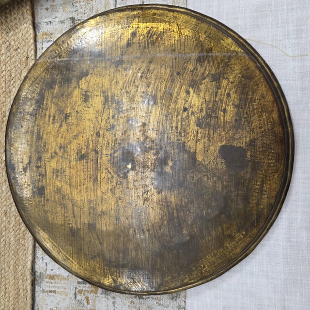 Coffee 1900s Antique Indian Brass Tray Large 19 Inch Engraved Benares Coffee Table Charger For Sale - Image 8 of 12