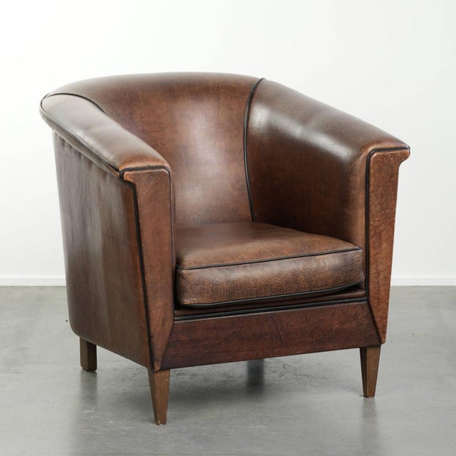 Art Deco Sheepskin Club Armchair with Black Piping For Sale - Image 14 of 14