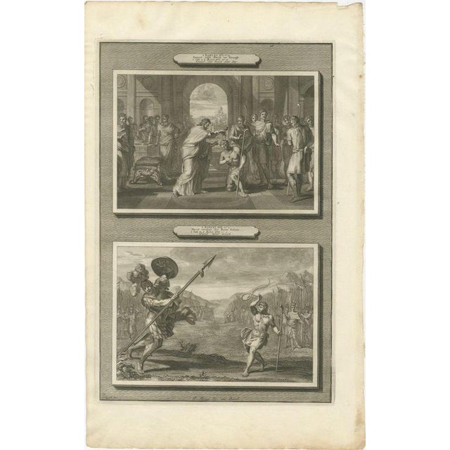 Baroque Pieter Mortier, Samuel Anoints David and David Slays Goliath, 1700, Engraving For Sale - Image 3 of 12