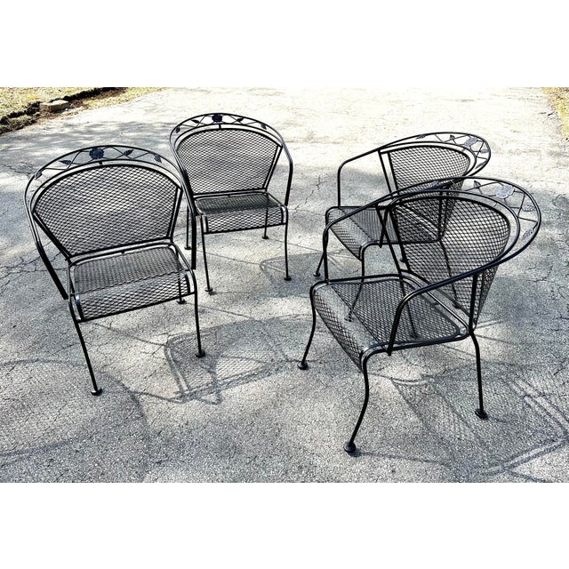 Late 20th Century Sam Blount Wrought Iron Patio Chairs & Dining Table