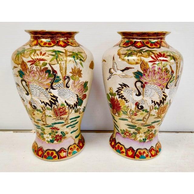 Large Chinoiserie Vases With Cranes and Flowers - A Pair For Sale In New York - Image 6 of 8
