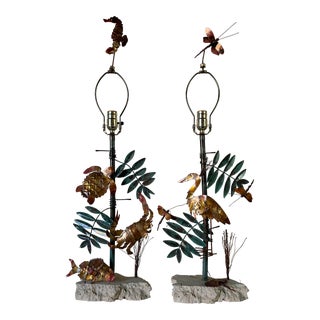 Vintage Coastal Florida Handmade Copper Table Lamps a Pair For Sale