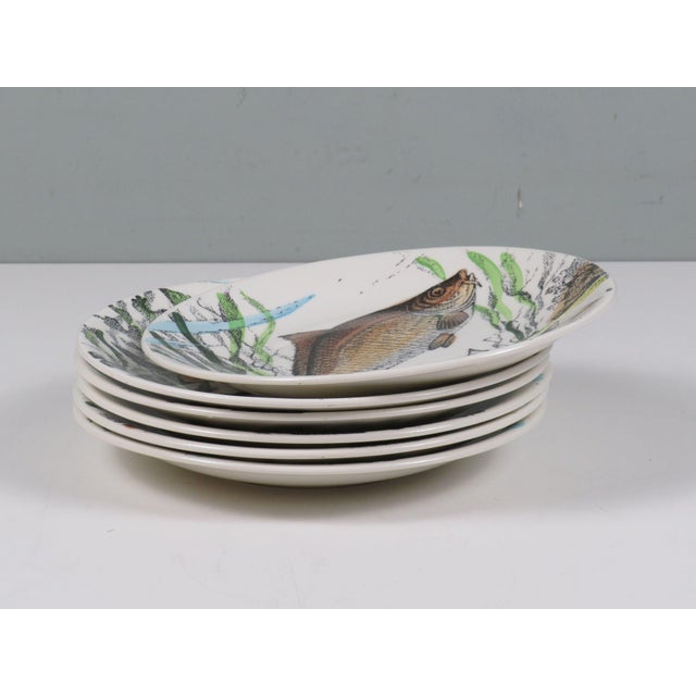 Gien Vintage French Sologne Fish Dinner Plates from Gien, France, 1970s, Set of 6 For Sale - Image 4 of 10