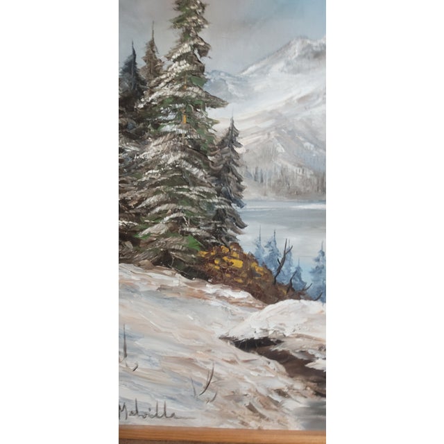 1980s Forest & Snow Capped Mountain, Vintage Oil Painting Melville 28" For Sale In Chicago - Image 6 of 11