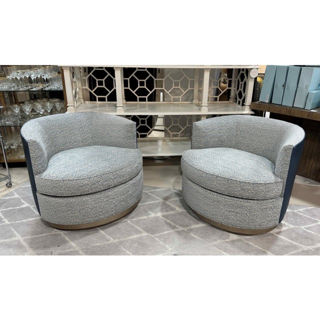 Contemporary Kravet Provo Swivel Chairs, a Pair For Sale - Image 3 of 15