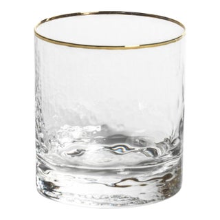 Negroni Hammered Double Old Fashioned Glass w/ Gold Rim, Set of 4 For Sale