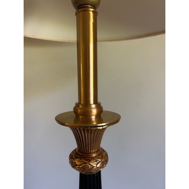 Vintage Pair of Maitland Smith Tall Black and Gold Column Style Table Lamps For Sale - Image 10 of 12