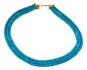 345 Carat Natural Sleeping Beauty Turquoise Necklace, Four Strand 14 Karat Gold