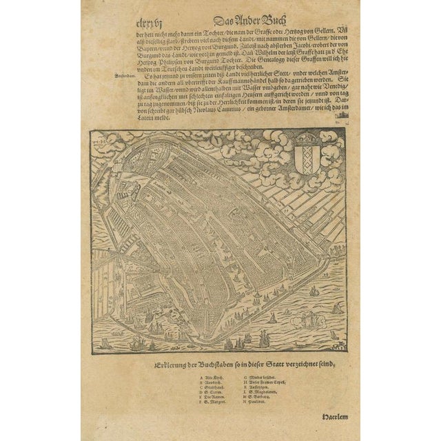 Antique Woodcut Haarlem Map by Sebastian Münster, 1575 For Sale - Image 12 of 12