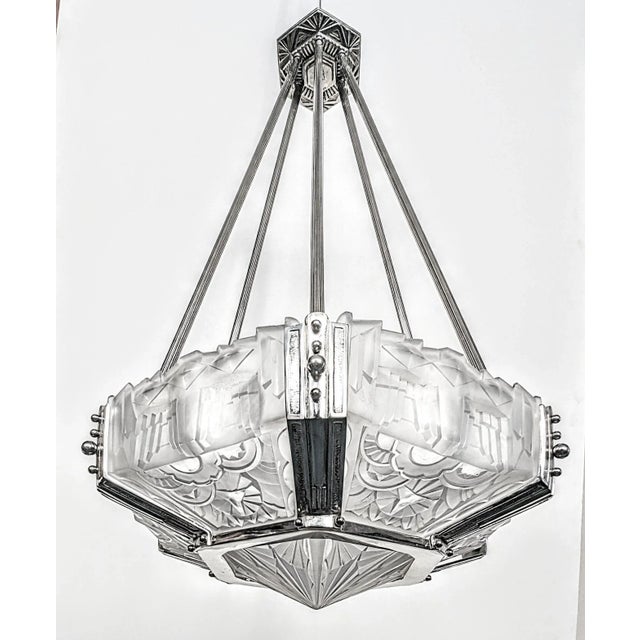 Art Deco French Art Deco Pendant Chandelier by Hugue For Sale - Image 3 of 9