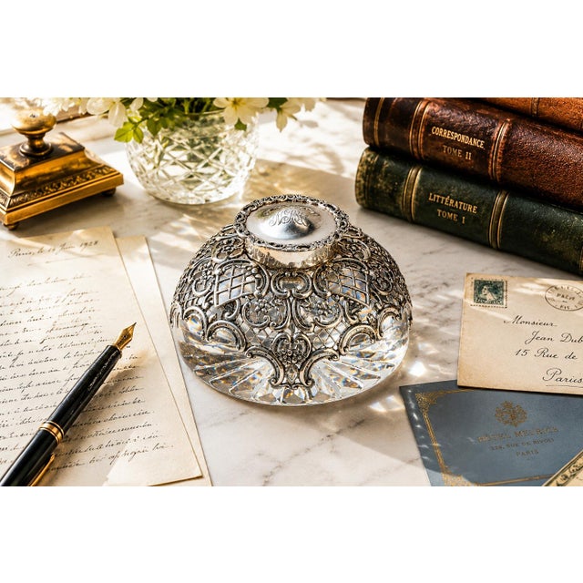 Elevate your desk or library with the timeless elegance of this extraordinary antique Edwardian inkwell, a striking fusion...