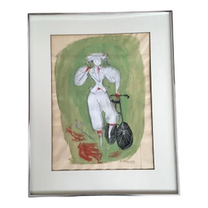 “Cycliste a La Mode Francaise" French Post-Impressionist Figurative Parisian Lady Painting by Listed Artist Hector Balasdua, Framed