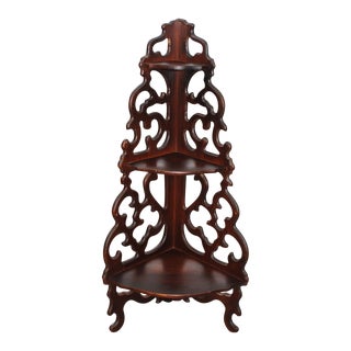 Antique Open Cutout Scroll Corner Curio Shelf - Mahogany Finish For Sale