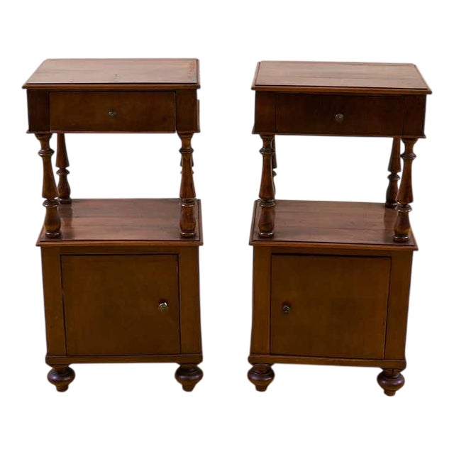 Antique Walnut Etagere Bedside Tables, 19th Century, Set of 2 For Sale