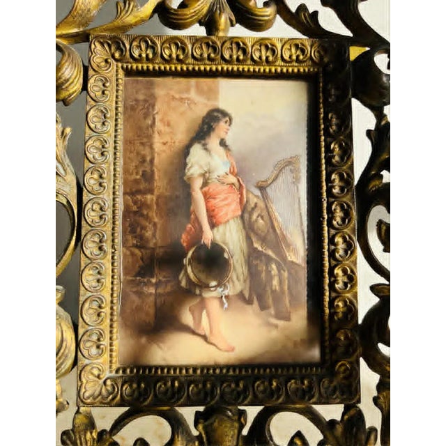 Antique Hand-Painted Original Signed Art of Porcelain Painting With Gilded Florentine Frame From Late 1800s For Sale - Image 9 of 9