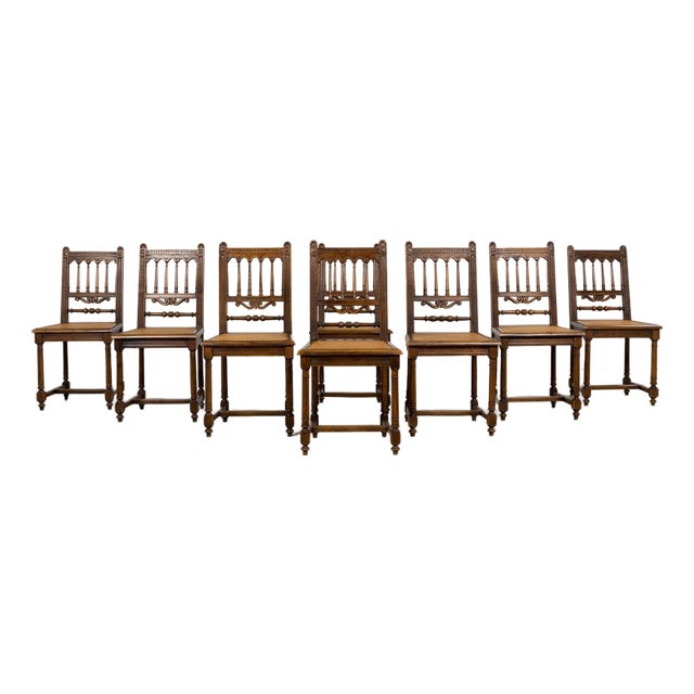 19th Century French Louis XIII Style Walnut and Cane Dining Chairs - Set of 8 For Sale