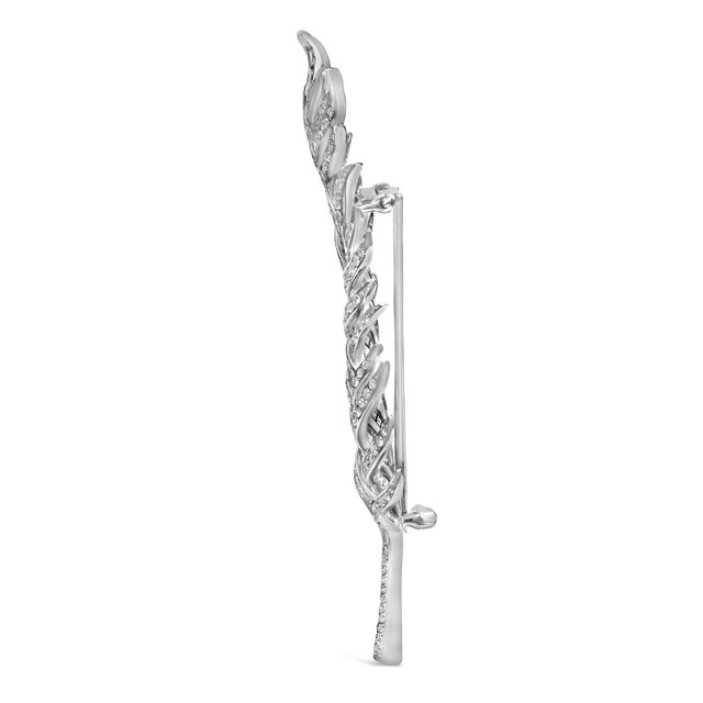 Contemporary 18K White Gold 2 7/8 Cttw Diamond Feather Brooch Pin (G-H Color, VS1-VS2 Clarity) For Sale - Image 3 of 6