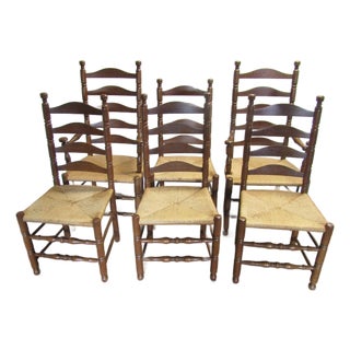 Pennsylvania House Solid Cherry Set of Six Ladder Back Rush Seat Chairs. For Sale