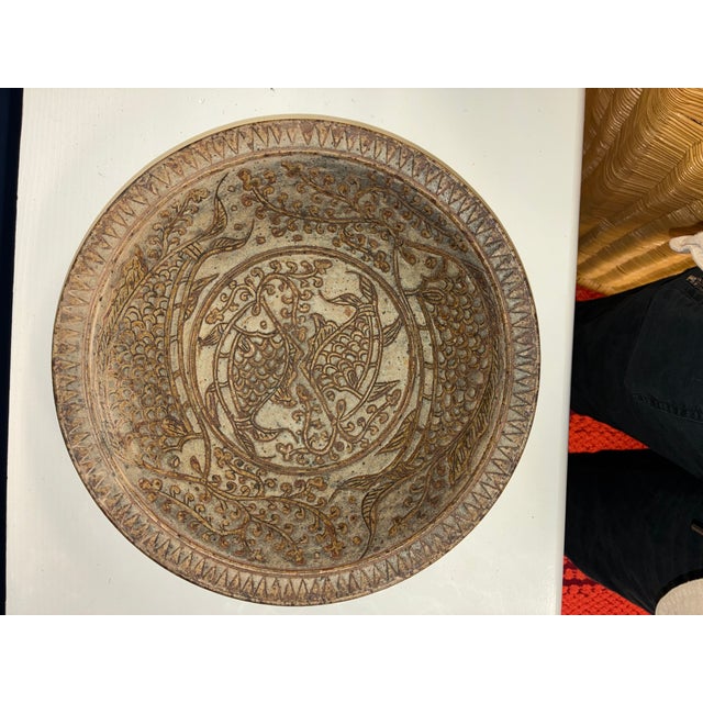 15th Century & Earlier 15th Century Thai Incised Brown and Cream Glaze Bowl, Fish Eating Water Lilies For Sale - Image 5 of 8