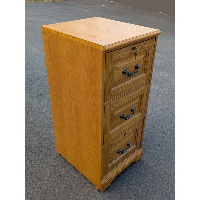Vintage Winners Only 3 Drawer Light Brown Oak File Cabinet / With Lock and Key For Sale - Image 10 of 10