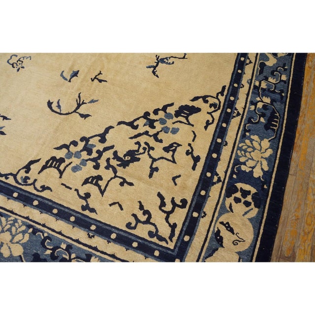 1890s Beige Field Floral Spray Medallion Antique Chinese Peking Rug 8'10"x12'9" For Sale - Image 9 of 11