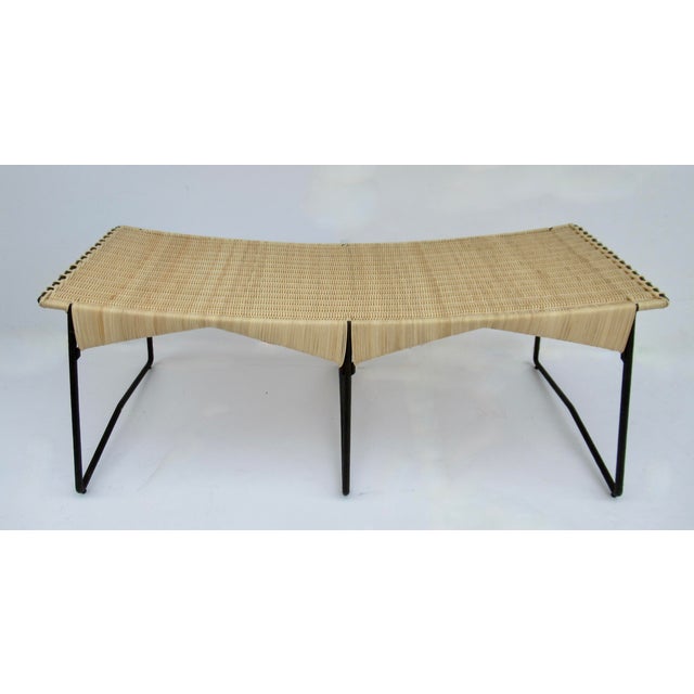 Wood Vintage C.1998-2001 Gregorius Pineo "Tuileries Bench" Faux Bois Twig Forged Iron With Woven Reeded Seat For Sale - Image 7 of 18