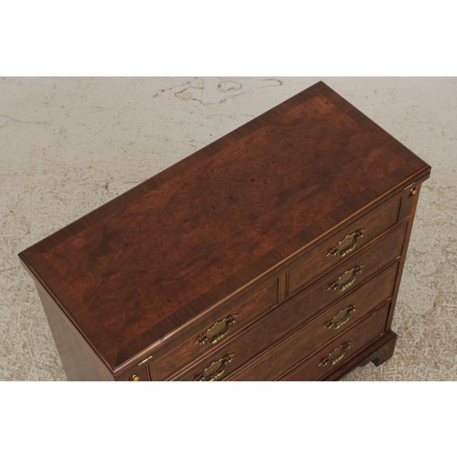 Pair Baker George III Burl Walnut Bachelor Chests For Sale - Image 11 of 17